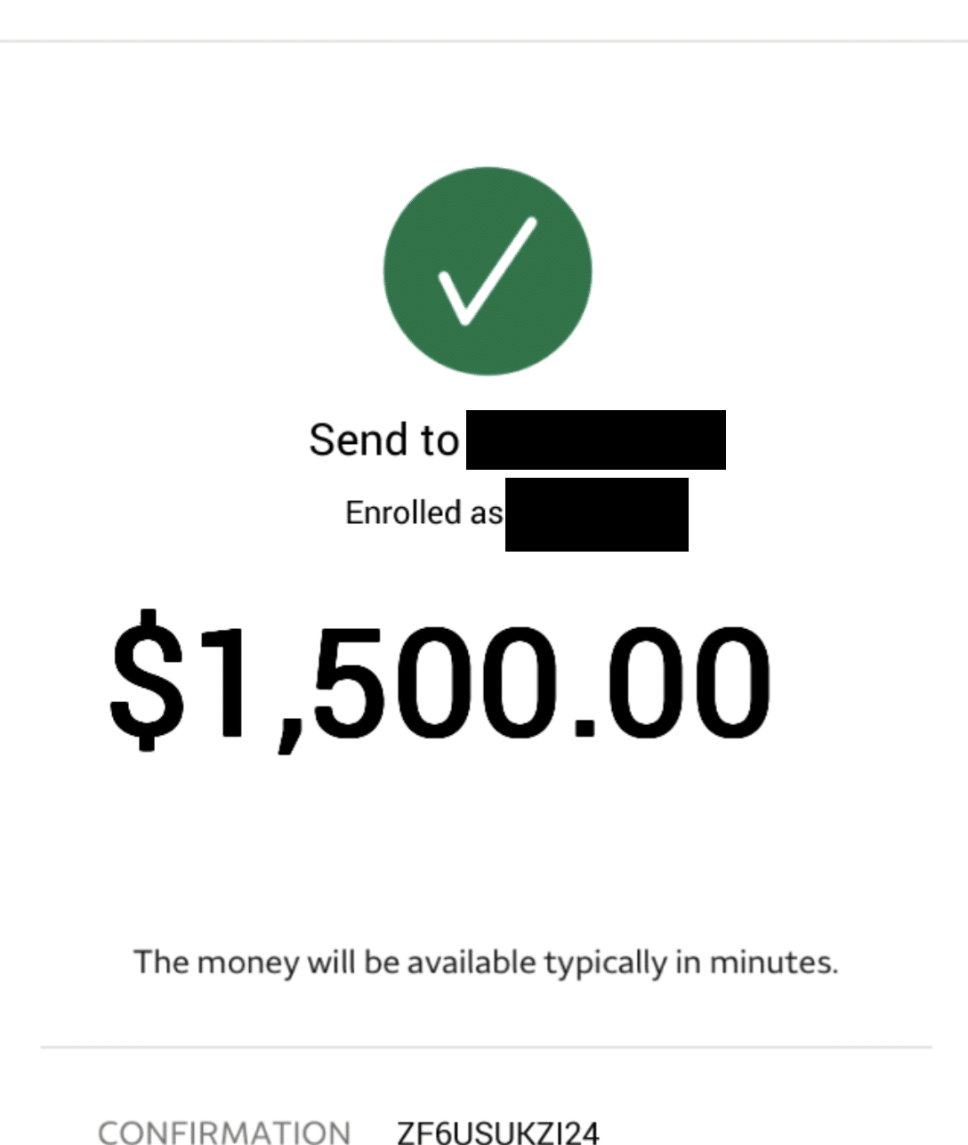 "Sending" $1500 to the email provided by the job scam.