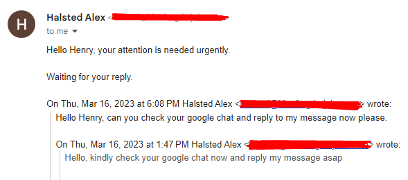 Job scam is worried about my lack of response.