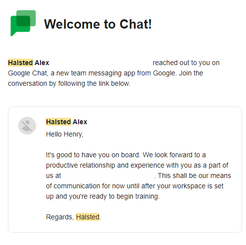Job scam inviting me to an instant chat (Google Chat)